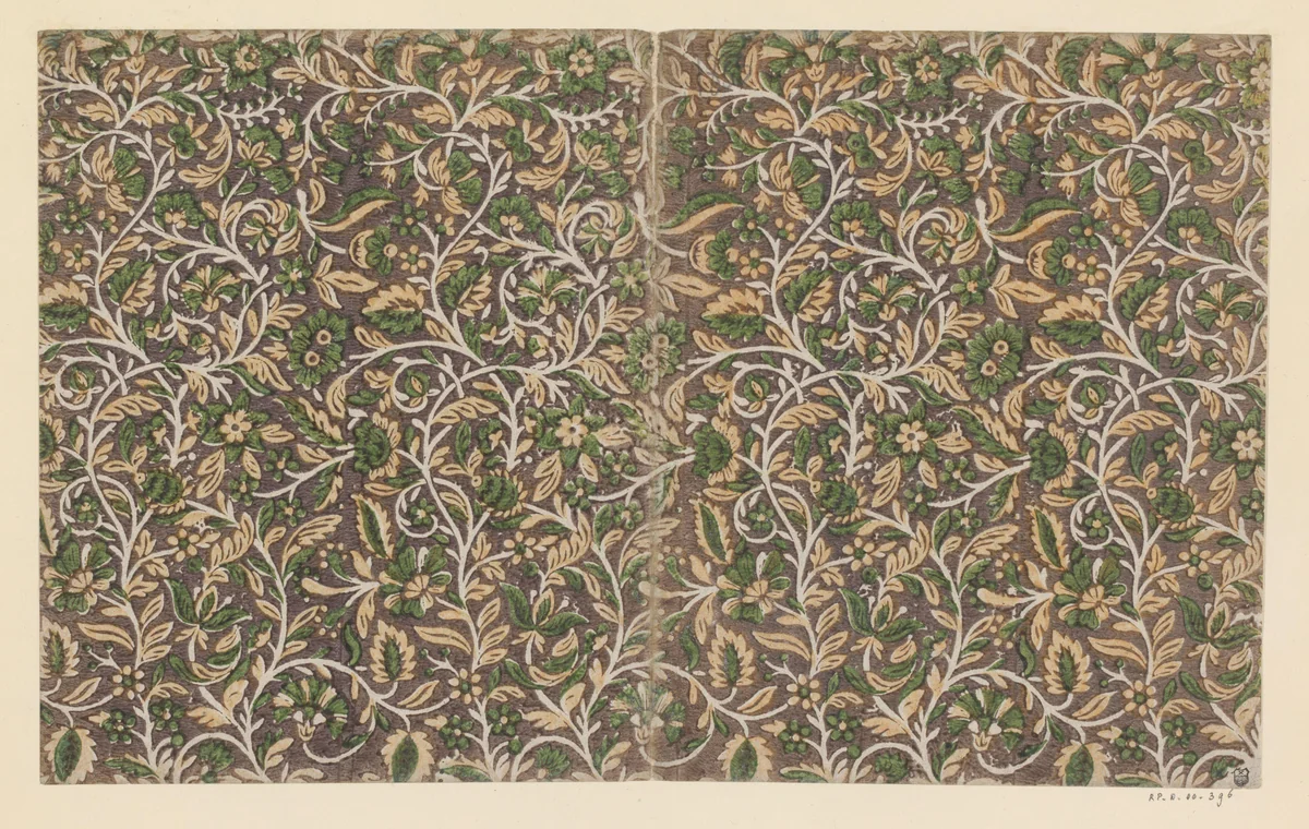 Blad met uitgespaarde ranken met bloemen by anonymous, other, 1700-1850