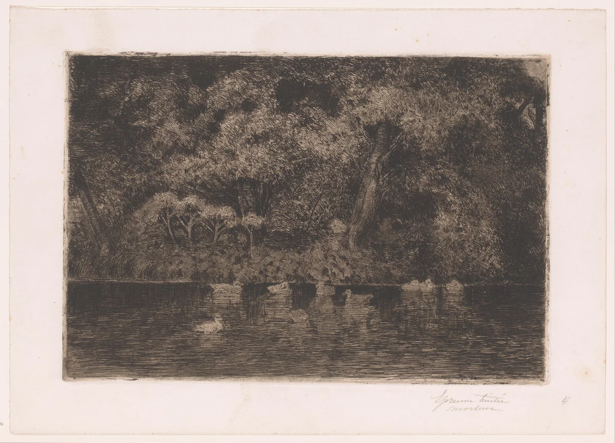 Vijver met eenden by Jules Guiette, print, 1862-1901