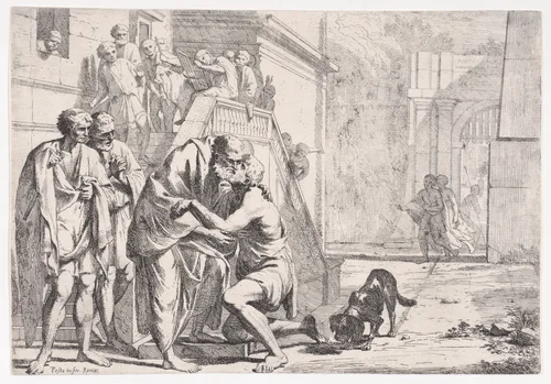 The Return of the Prodigal Son, Shown Embracing His Son by Pietro Testa, print, 1600-1650