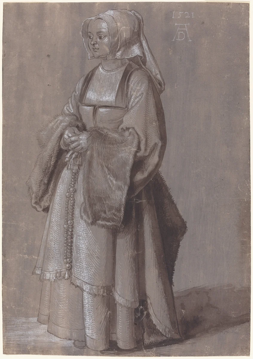 Young Woman in Netherlandish Dress by Albrecht Dürer, drawing, 1521