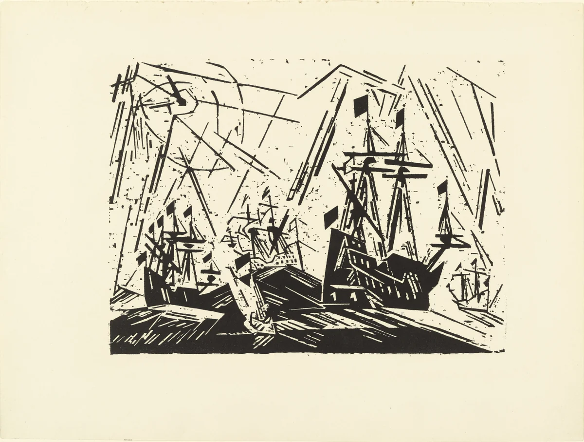 Hansa Fleet (Hansaflotte) (plate 23) from the illustrated book Deutsche Graphiker der Gegenwart (German Printmakers of Our Time) by Lyonel Feininger, illustrated book, 1918