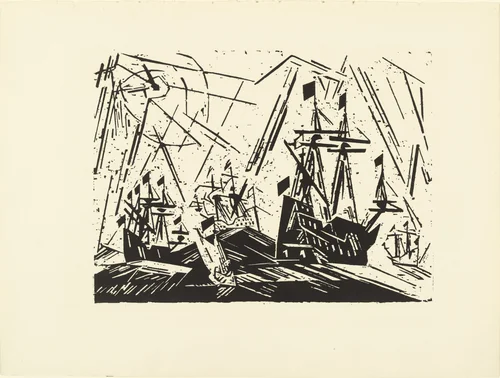 Hansa Fleet (Hansaflotte) (plate 23) from the illustrated book Deutsche Graphiker der Gegenwart (German Printmakers of Our Time) by Lyonel Feininger, illustrated book, 1918