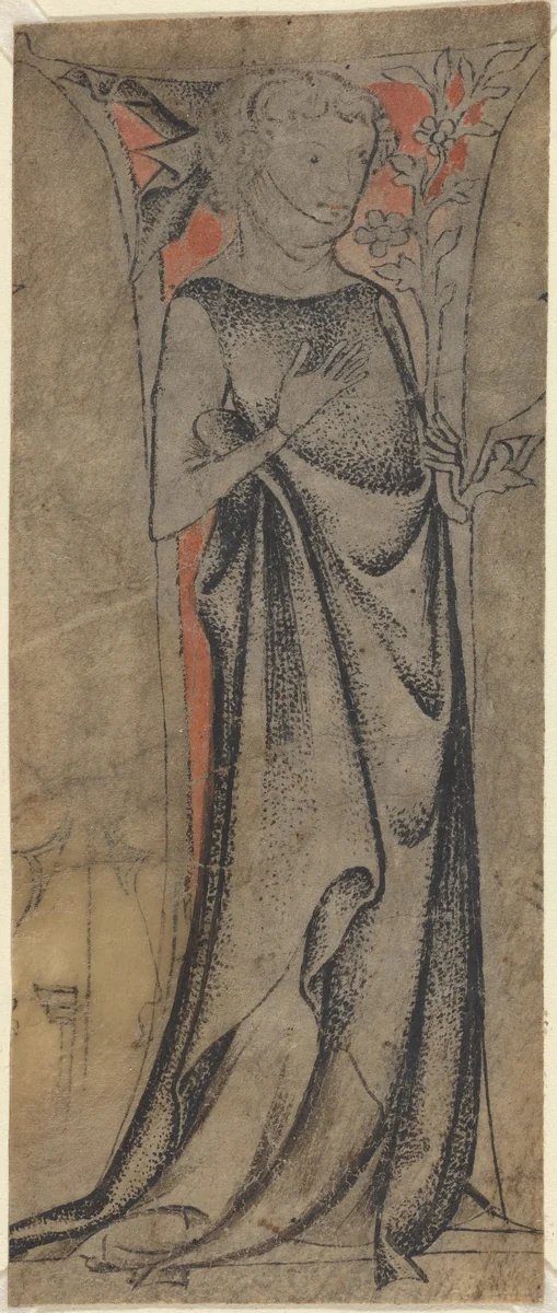 Standing Youth with a Branch by German 14th Century, drawing, 1325