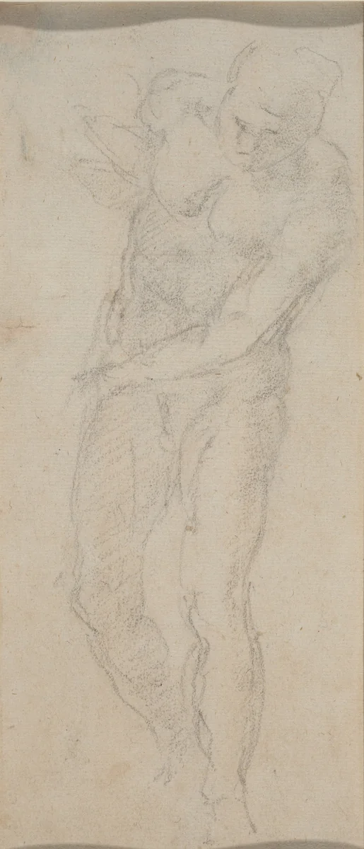 Male Nude [verso] by Michelangelo, drawing, 1560