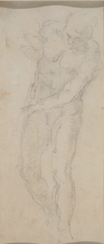 Male Nude [verso] by Michelangelo, drawing, 1560