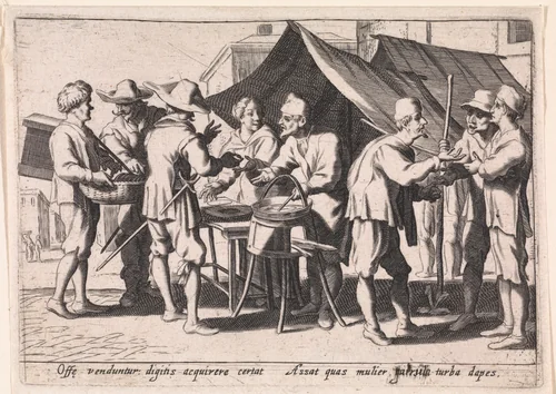 Verkopers van hapjes by anonymous, print, 1613-1667