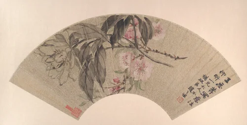 Peach Blossoms and Peony by Zhao Zhiqian, painting, 1850-1870