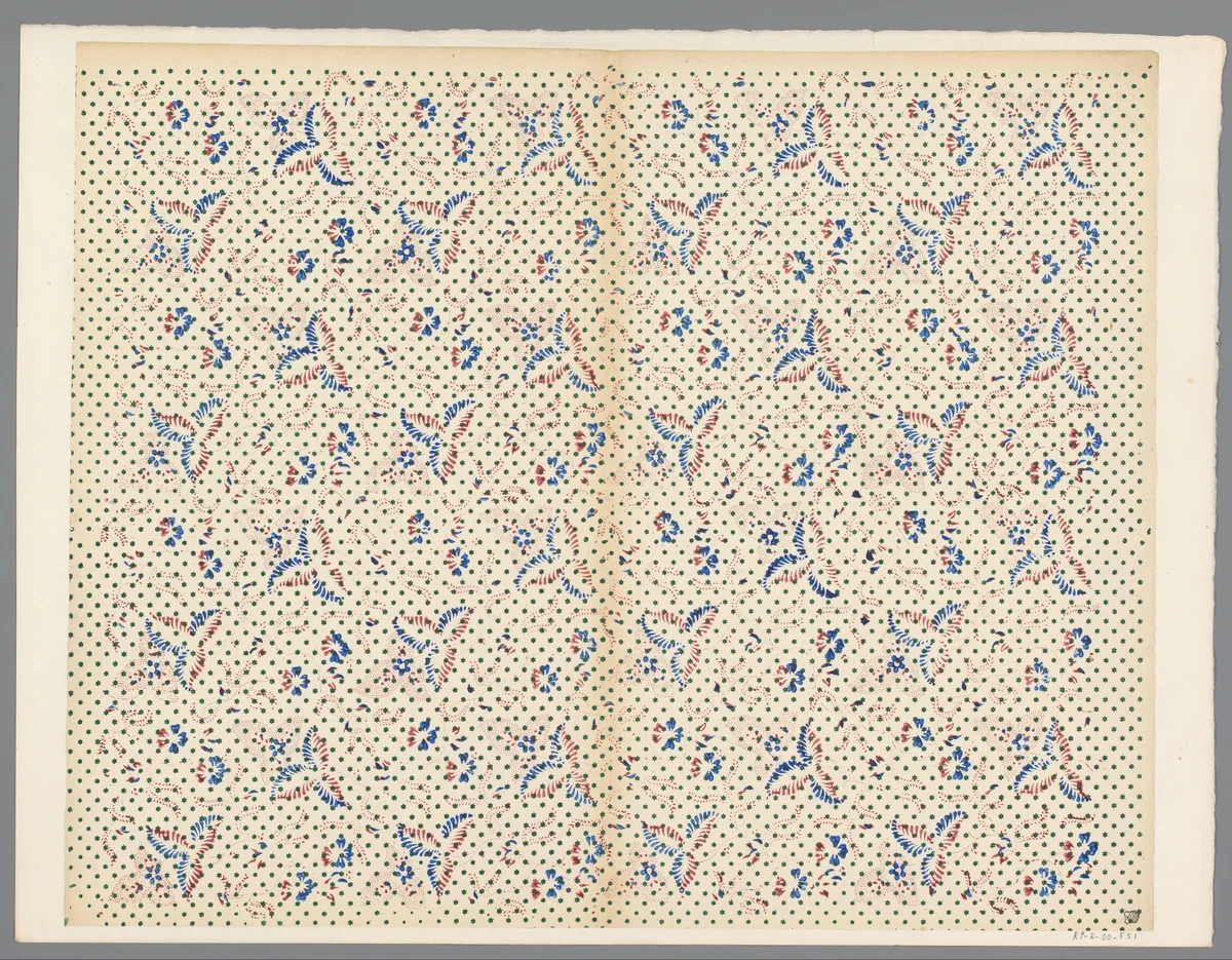 Blad met strooipatroon van sterren over bladmotieven by anonymous, print, 1800-1900