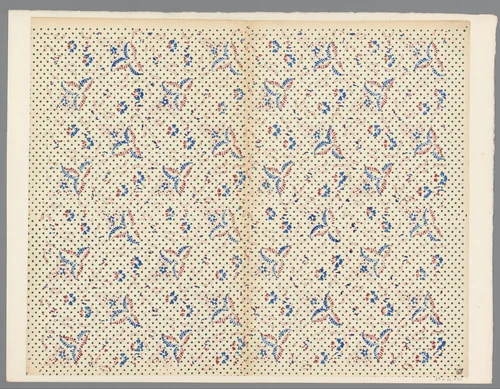 Blad met strooipatroon van sterren over bladmotieven by anonymous, print, 1800-1900