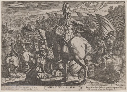 Plate 4: Moses Ordering the Israelites to Attack the Ethiopians, from "The Battles of the Old Testament" by Antonio Tempesta, print, 1585-1615