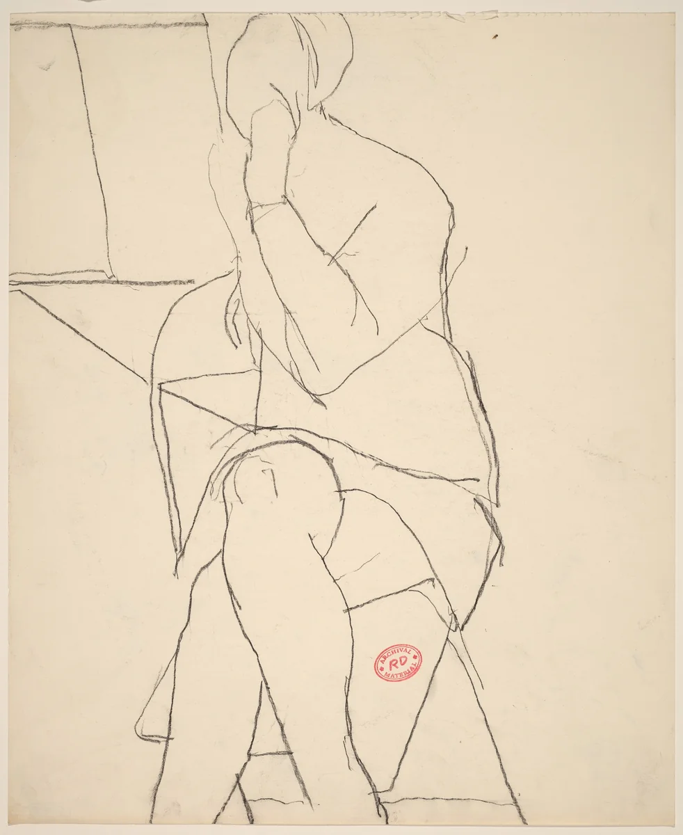 Untitled [woman seated in a folding chair and crossing her legs] by Richard Diebenkorn, drawing, 1955-1967