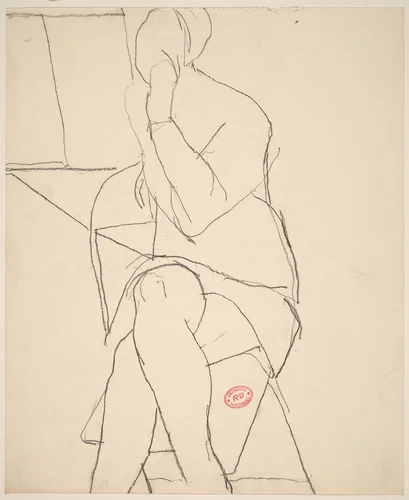 Untitled [woman seated in a folding chair and crossing her legs] by Richard Diebenkorn, drawing, 1955-1967