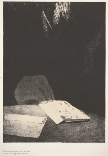 To all appearances, it was a hand of flesh and blood just like my own by Odilon Redon, print, 1896