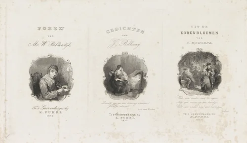 Drie titelpagina's voor drie verschillende boeken by Willem Frederik Wehmeyer, print, 1852