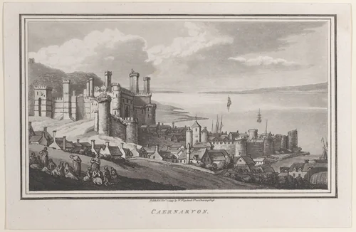 Caernarvon, from "Remarks on a Tour to North and South Wales, in the year 1797" by John Hill, print, 1799