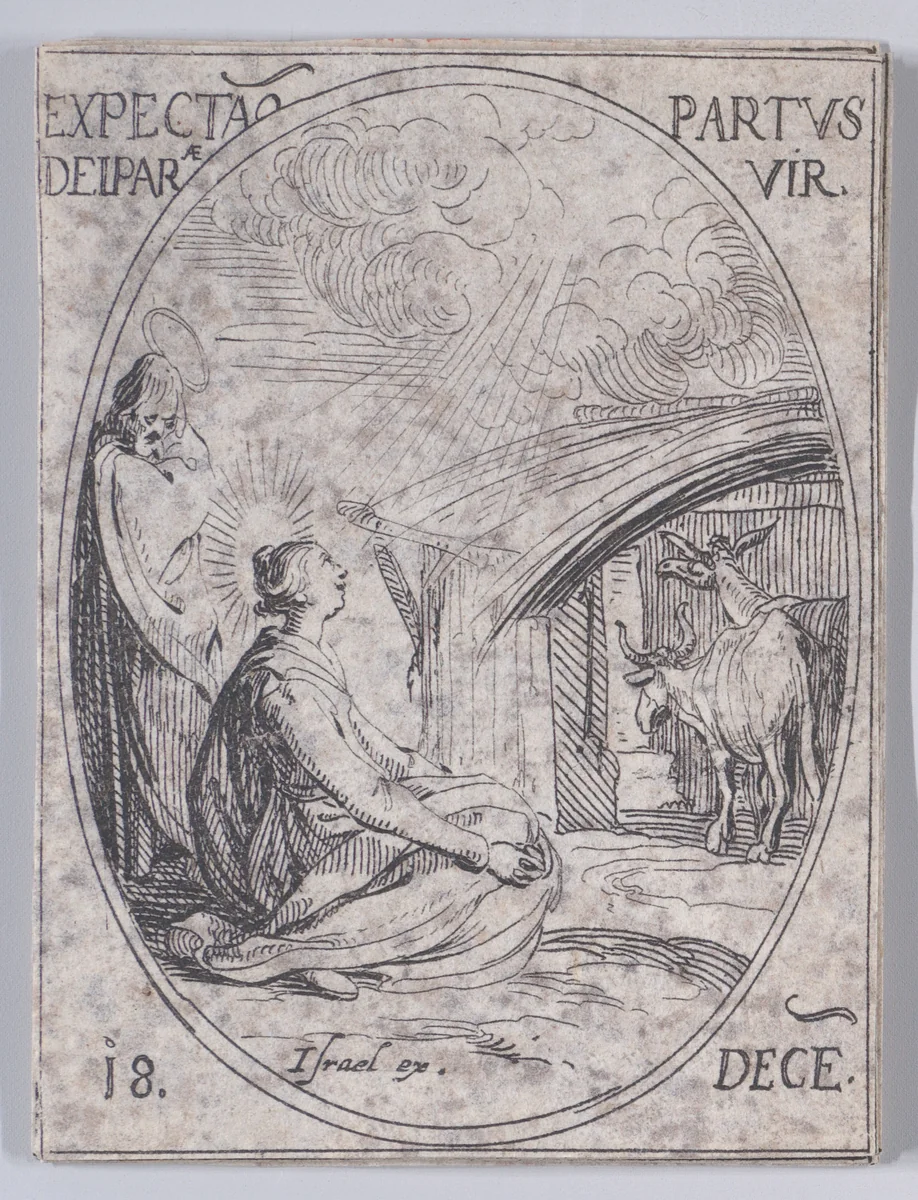 L'Attente de l'Enfantement de la Vierge (Expectation of the Virgin Mary), December 18th, from "Les Images De Tous Les Saincts et Saintes de L'Année" (Images of All of the Saints and Religious Events of the Year) by Jacques Callot, print, 1636