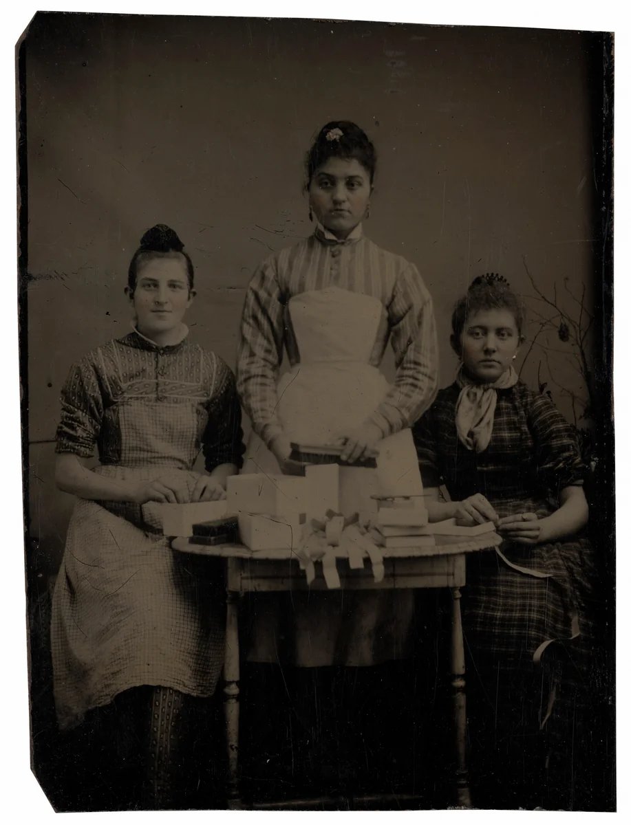 Portrait of Three Woman Making Pasteboard Boxes by American 19th Century, photograph, 1840-1899