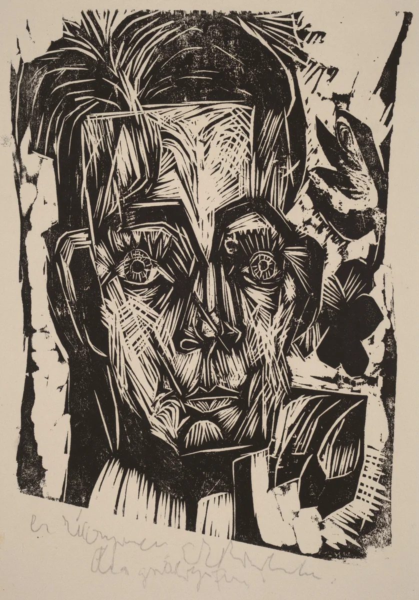 Head of Dr. Robert Binswanger (the Student) by Ernst Ludwig Kirchner, print, 1917-1918