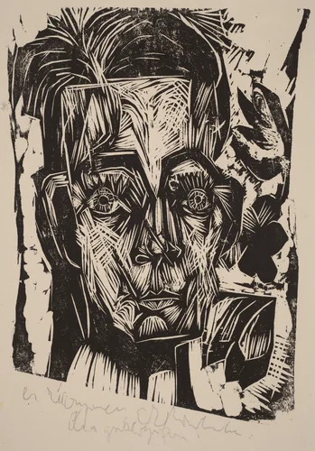 Head of Dr. Robert Binswanger (the Student) by Ernst Ludwig Kirchner, print, 1917-1918