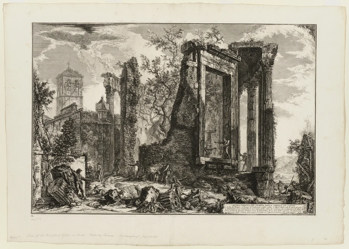 Another view of the Temple of the Sibyl at Tivoli, from Views of Rome by Giovanni Battista Piranesi, print, 1761