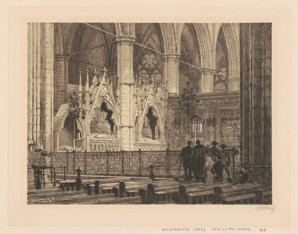 Westminster Abbey, View of the Chancel from the South Transept by Axel Herman Haig, print, 1885