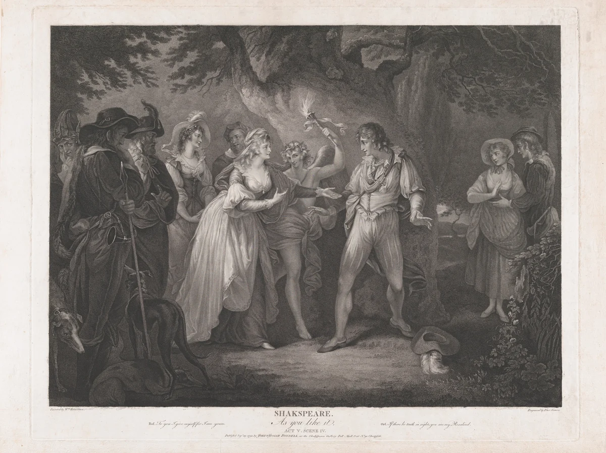 "To you I give myself, for I am yours" (Shakespeare, As You Like It, Act 5, Scene 4) by Peter Simon, print, 1792