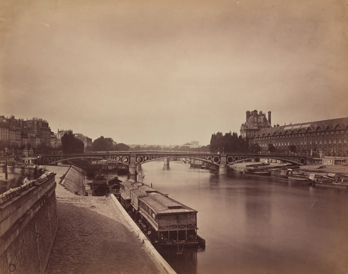 The Pont du Carrousel, Paris: View to the West from the Pont des Arts by Gustave Le Gray, photograph, 1856-1858