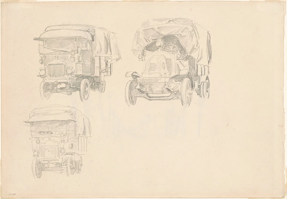 Trucks [recto] by John Singer Sargent, drawing, 1918