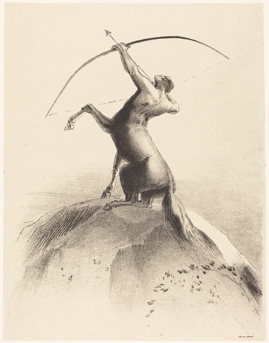 Centaur visant les Nues (Centaur aiming at the Clouds) by Odilon Redon, print, 1895