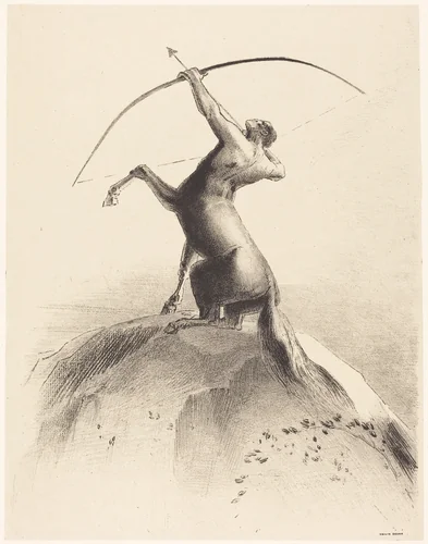 Centaur visant les Nues (Centaur aiming at the Clouds) by Odilon Redon, print, 1895