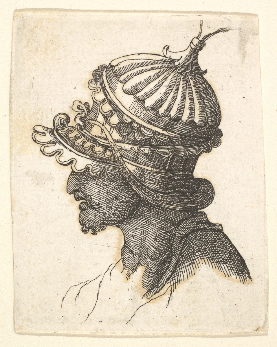 Helmeted head by Wenceslaus Hollar, print, 1625-1700