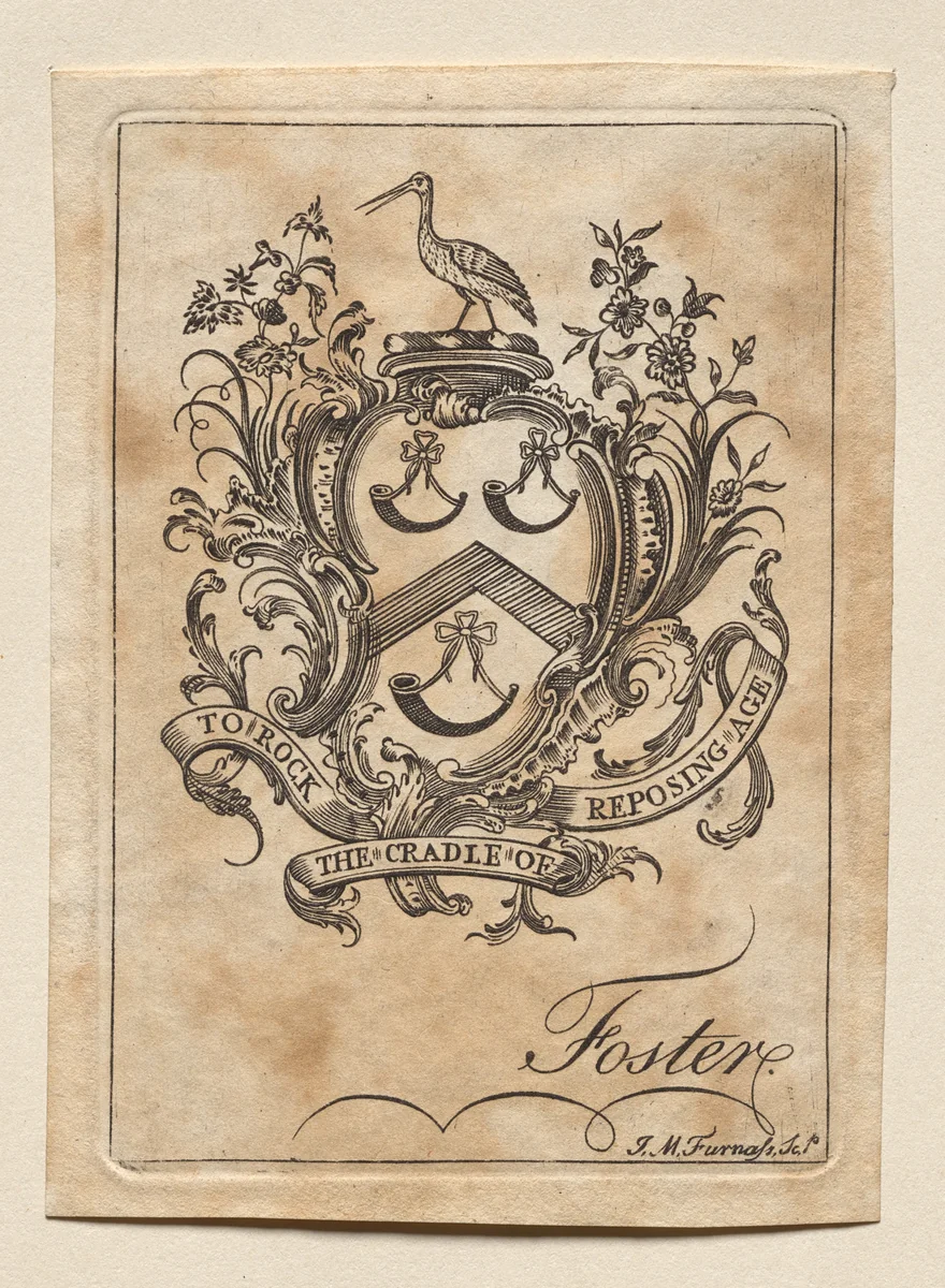 Bookplate: Coat of Arms with Foster inscribed below by John Mason Furnass, print