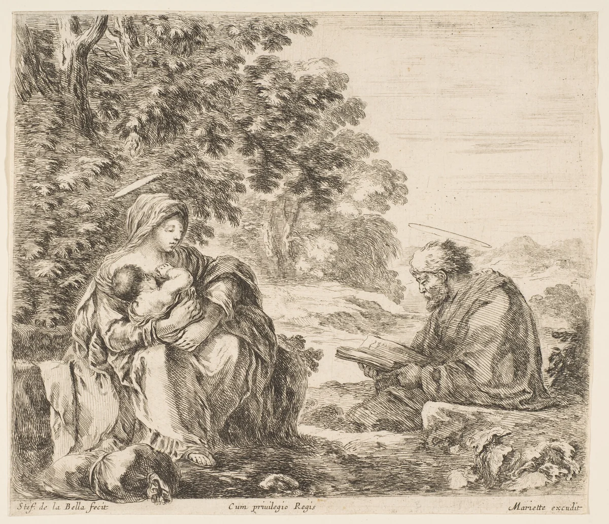 Rest on the Flight into Egypt by Stefano della Bella, print, 1636-1646
