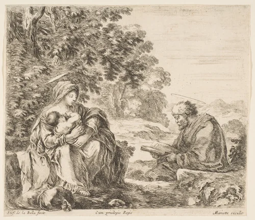 Rest on the Flight into Egypt by Stefano della Bella, print, 1636-1646