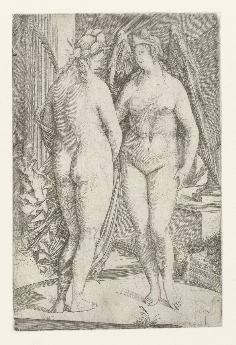 Allegorie met Victoria en Roem by Unknown, print, 1498-1500