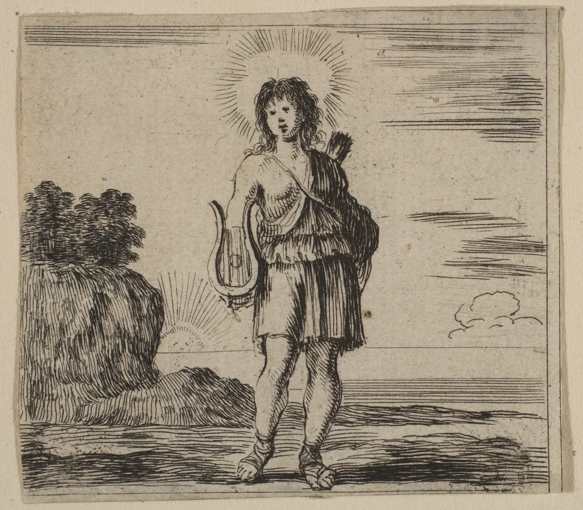 Apollo, from 'Game of Mythology' (Jeu de la Mythologie) by Stefano della Bella, print, 1644