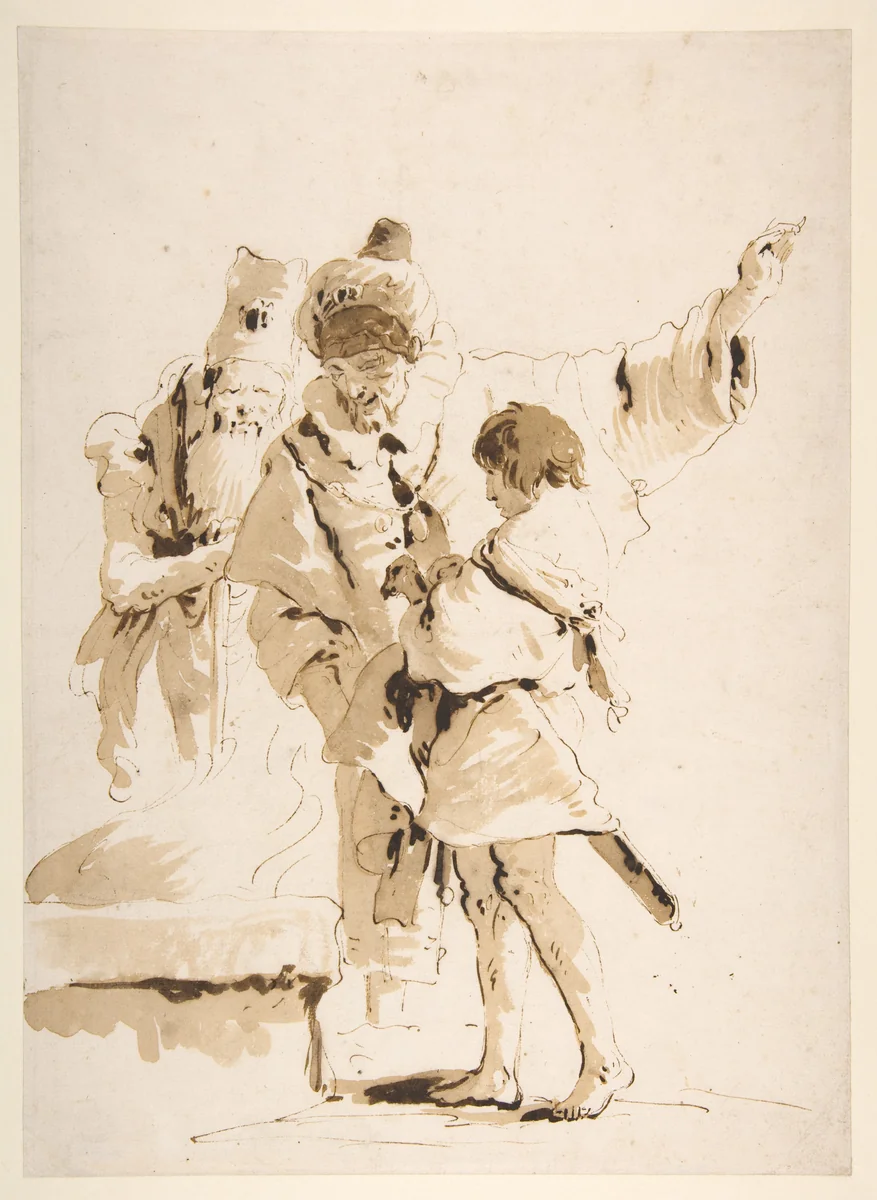 Scherzo di Fantasia: Two Standing Orientals and a Standing Youth with a Sword by Giovanni Battista Tiepolo, drawing, 1696-1770