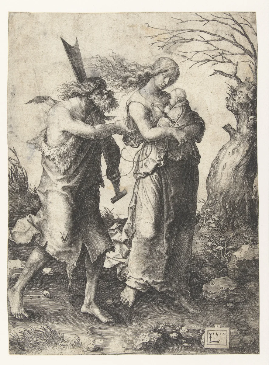 Adam en Eva na de verdrijving uit het paradijs by Unknown, print, 1510