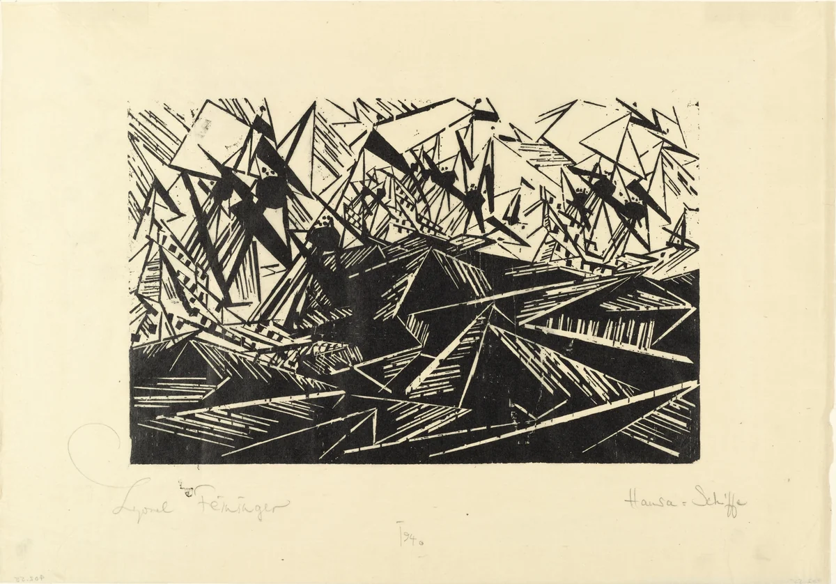 Hanseatic Ships (Hansaschiffe) by Lyonel Feininger, print, 1919