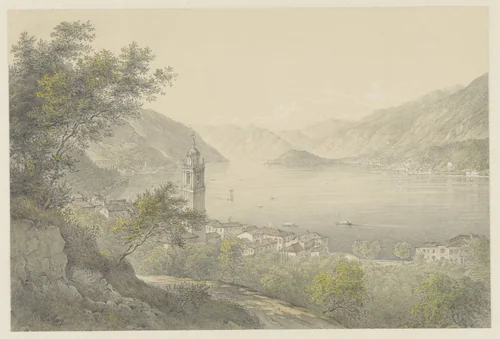 Bellagio, aan het Comomeer by Karoly Lajos Libay, drawing, 1824-1888