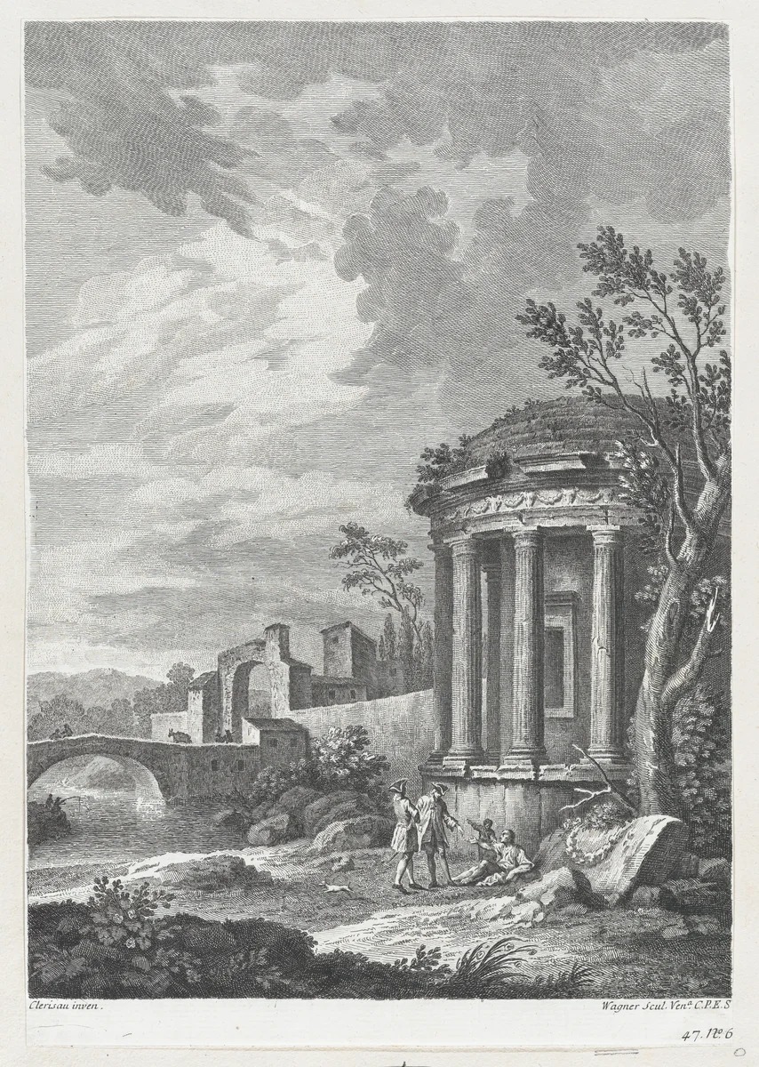 Landscape with Temple by Joseph Wagner, print, 1745-1775