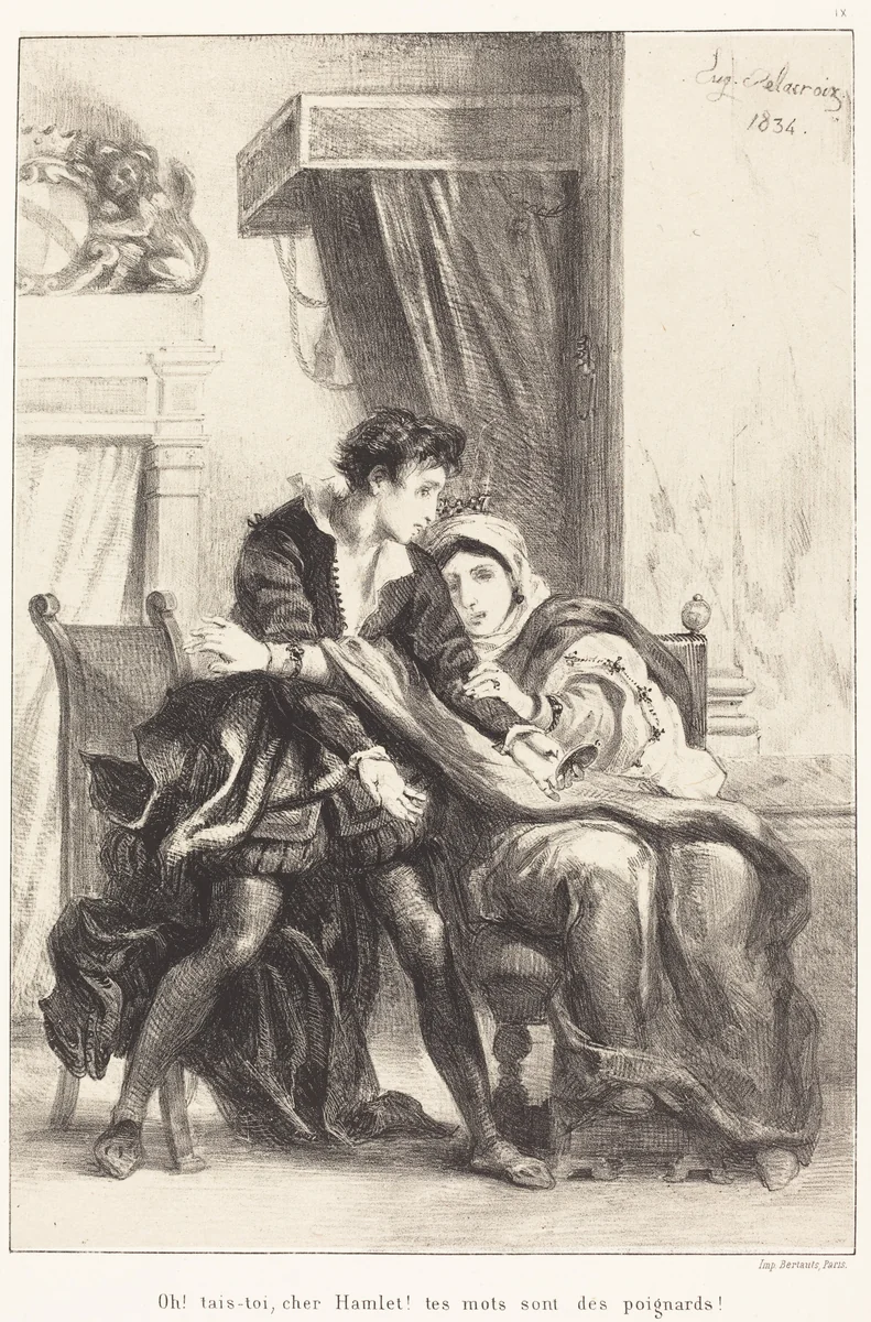 Hamlet and the Queen (Act III, Scene IV) by Eugène Delacroix, portfolio, 1834