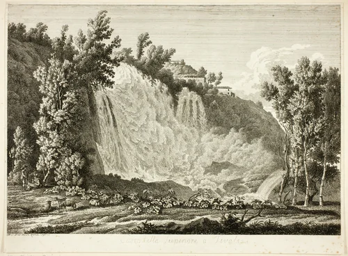 Waterfall Above Tivoli (Cascatella Superiore a Tivoli), from the series Picturesque Views of Italy (Malerisch radirte Prospekte aus Italien) by Albert Christoph Dies, print, 1796