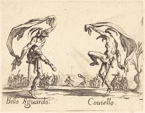 Bello Sguardo and Coviello by Jacques Callot, print, 1622