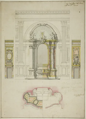 Design for an Altar in the Church of the Confraternity of Santissima Trinita, Turin by Filippo Juvara, drawing, 1724-1736