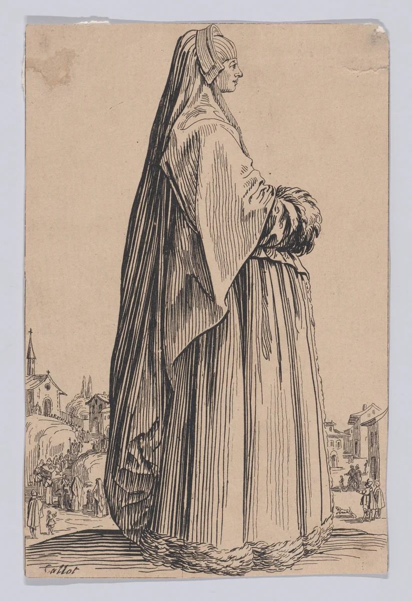 Copy of La Dame Coiffée d'un Grand Voile et a la Robe Bordée de Fourrures (The Lady Wearing a Long Veil and a Fur-Lined Robe), from "La Noblesse" (The Nobility) by anonymous, print, 1625-1700