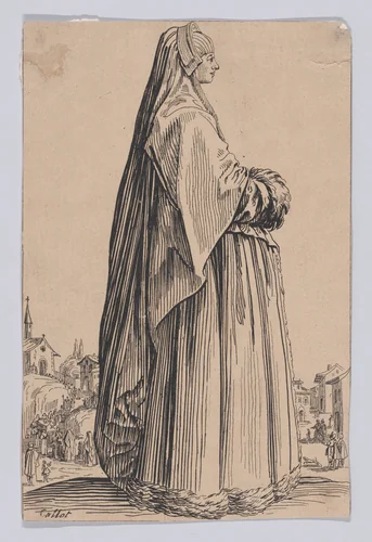 Copy of La Dame Coiffée d'un Grand Voile et a la Robe Bordée de Fourrures (The Lady Wearing a Long Veil and a Fur-Lined Robe), from "La Noblesse" (The Nobility) by anonymous, print, 1625-1700
