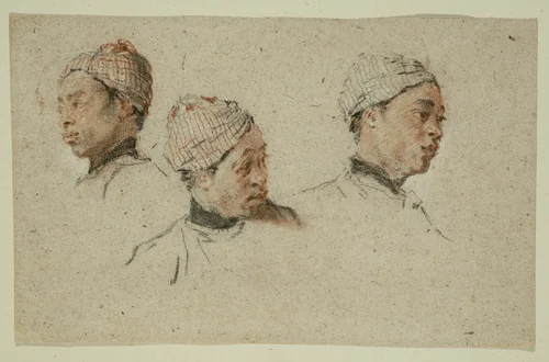 Three Studies of the Head of a Turbaned Black Man by Nicolas Lancret, drawing, 1720-1730
