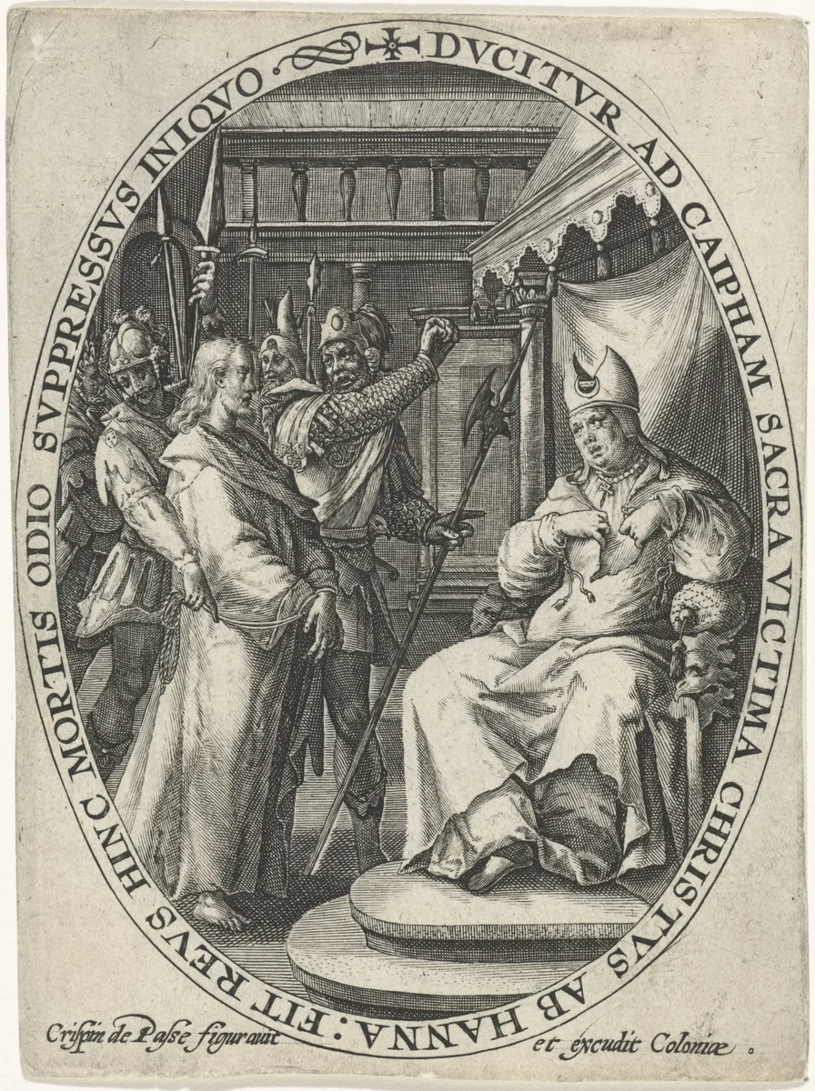 Christus voor Kajafas by Crispijn van de Passe, print, 1600