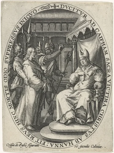 Christus voor Kajafas by Crispijn van de Passe, print, 1600